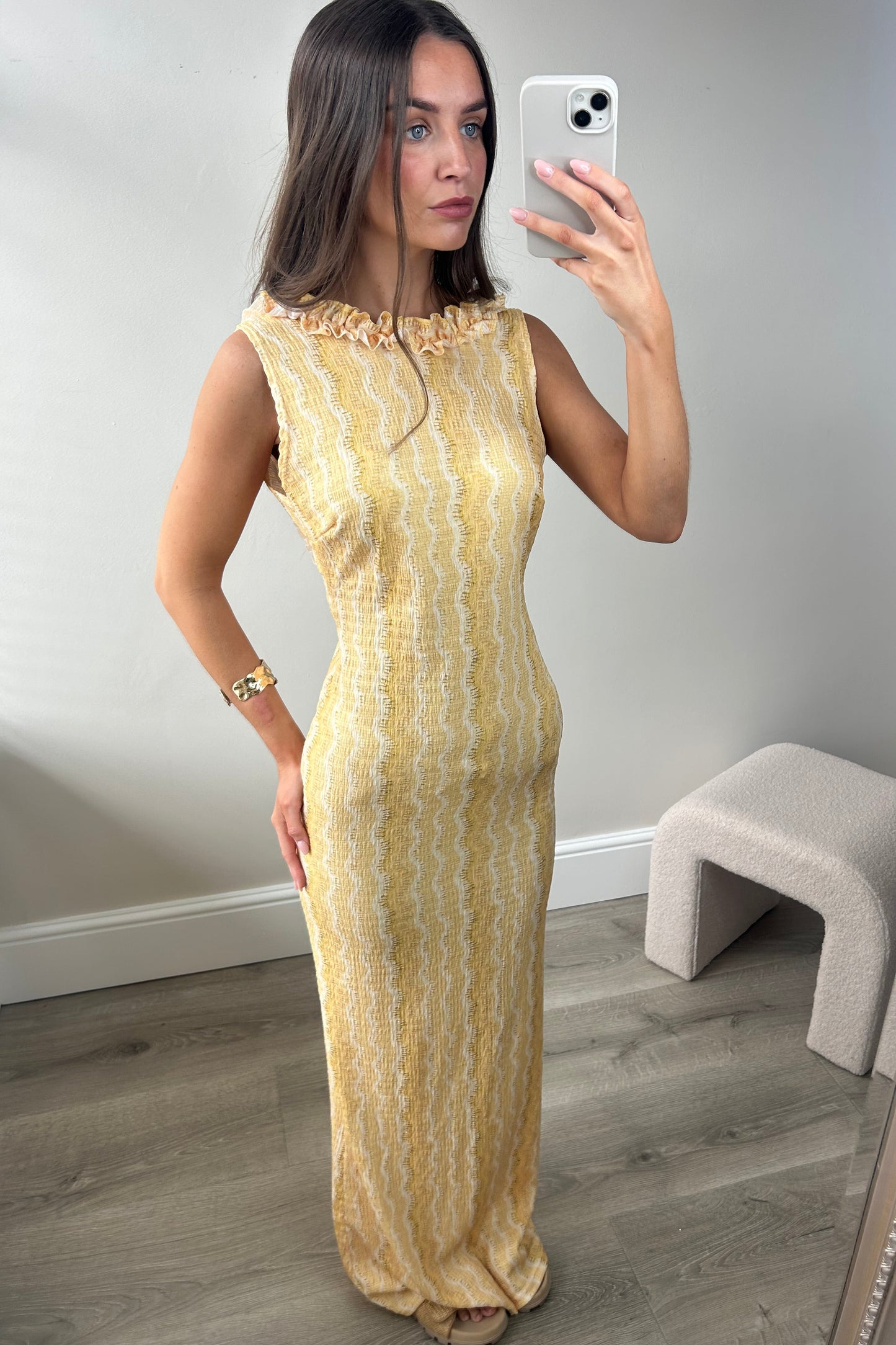FRILL BACKLESS LONG DRESS - YELLOW