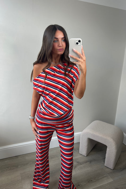 STRIPED OFF THE SHOULDER LOUNGE-SET