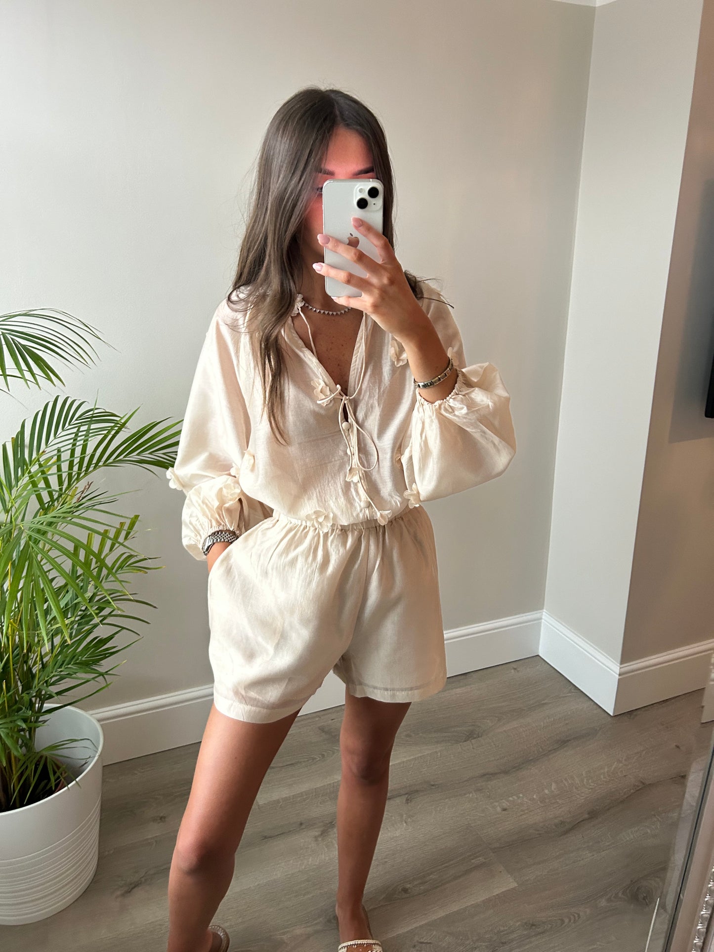Champagne Blouse & Shorts Set