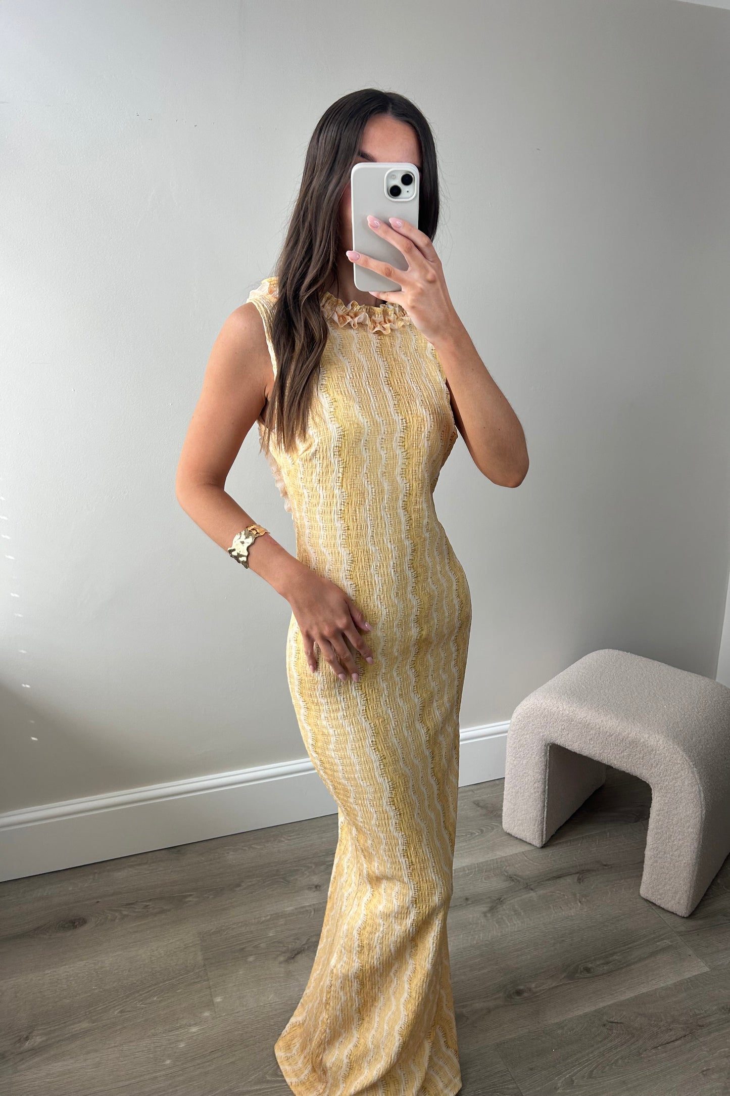 FRILL BACKLESS LONG DRESS - YELLOW