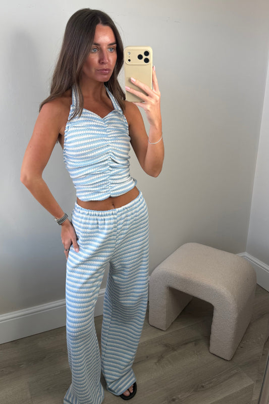 STRIPED HALTER NECK TWO PIECE - BLUE
