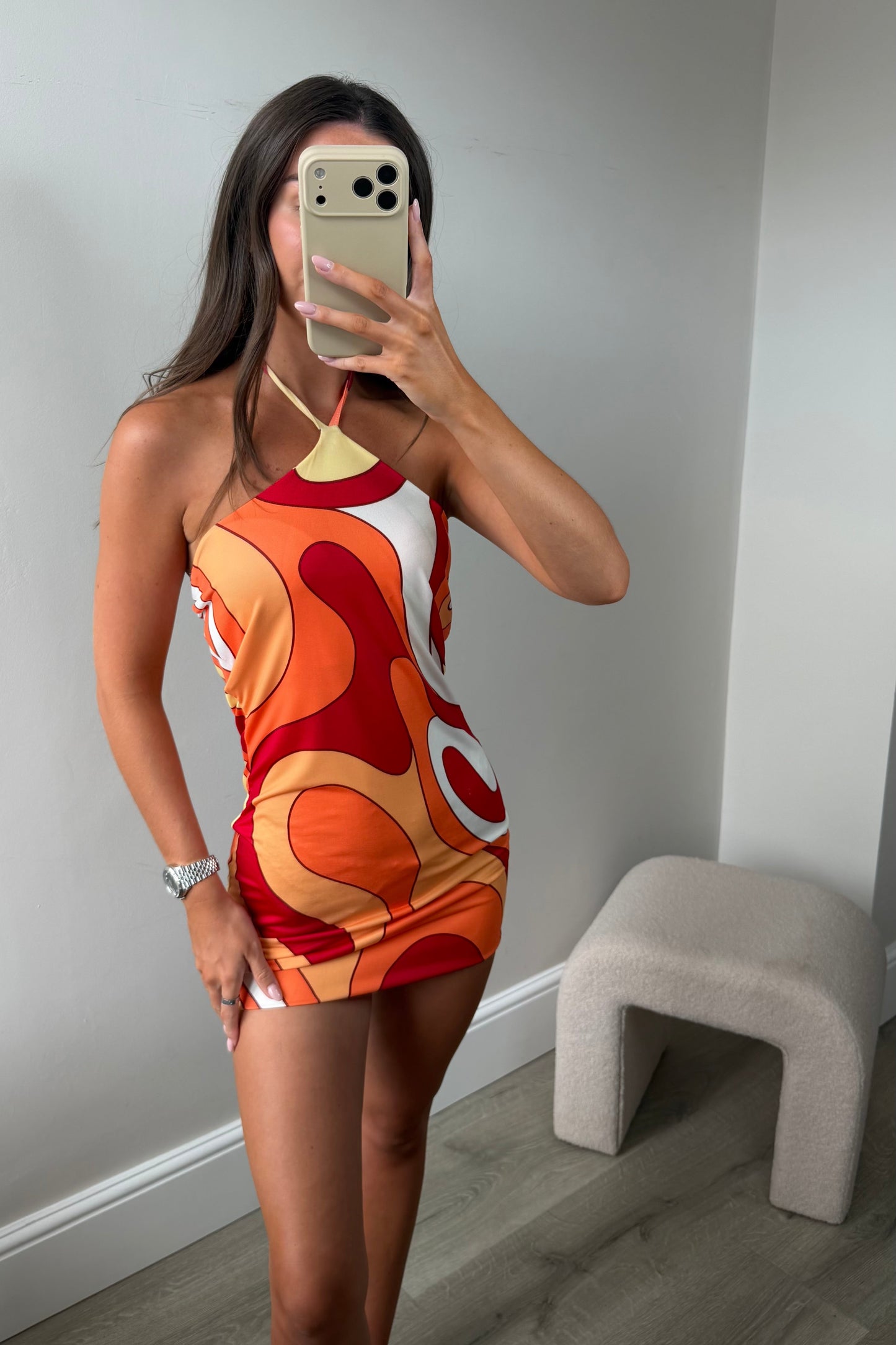 SWIRL MINI DRESS - ORANGE