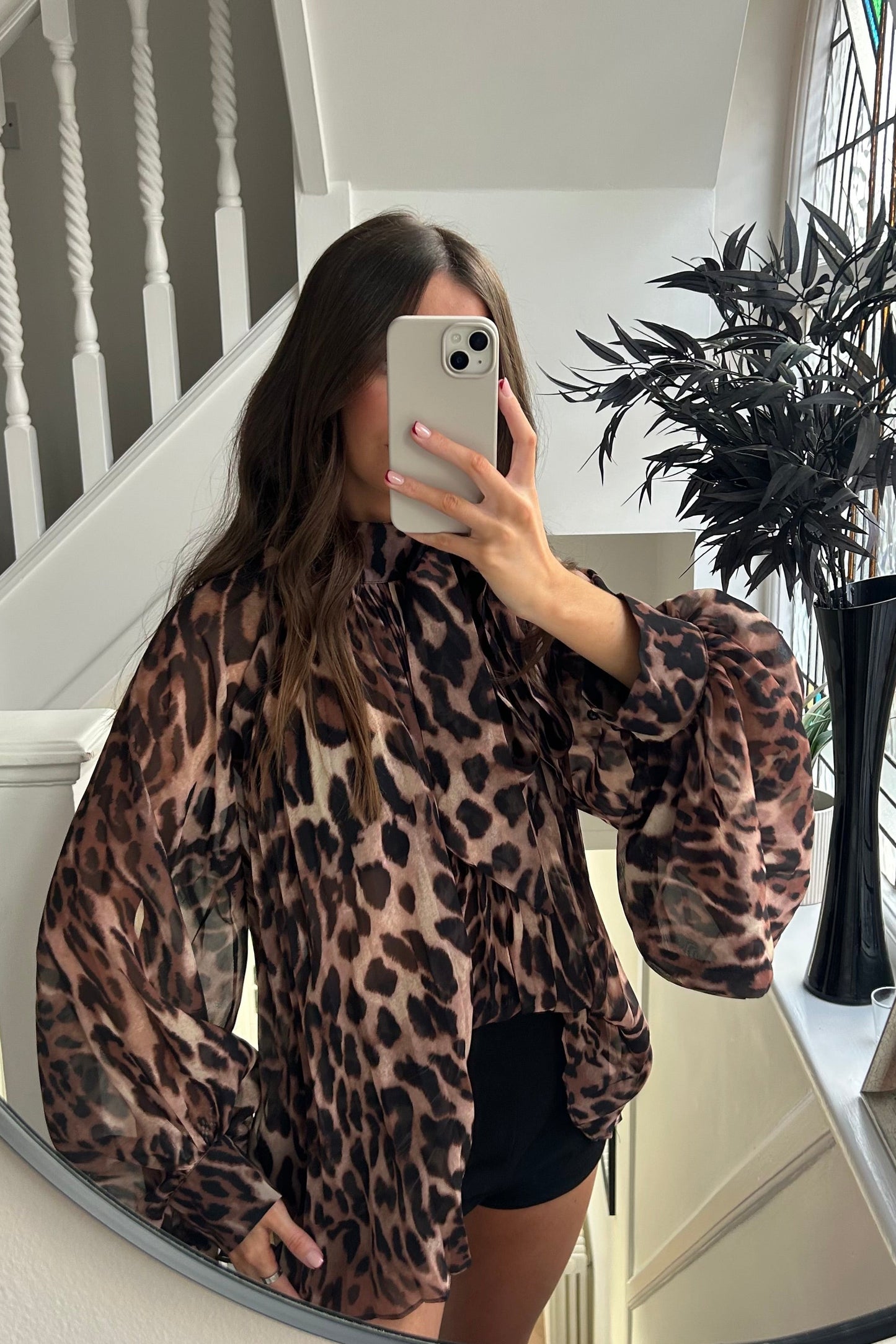 LEOPARD PRINT BOW BLOUSE