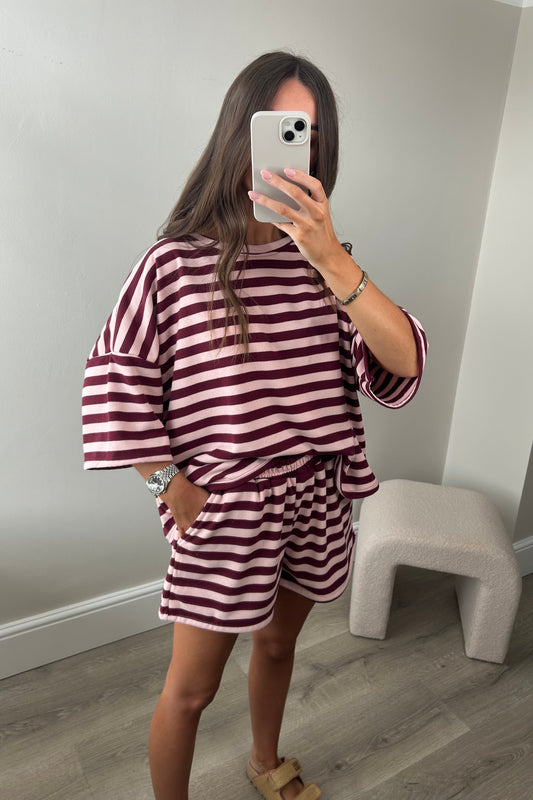 STRIPED TOP & SHORTS SET - PINK