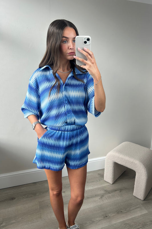 ‘MISSI’ SHIRT AND SHORT SET - BLUE