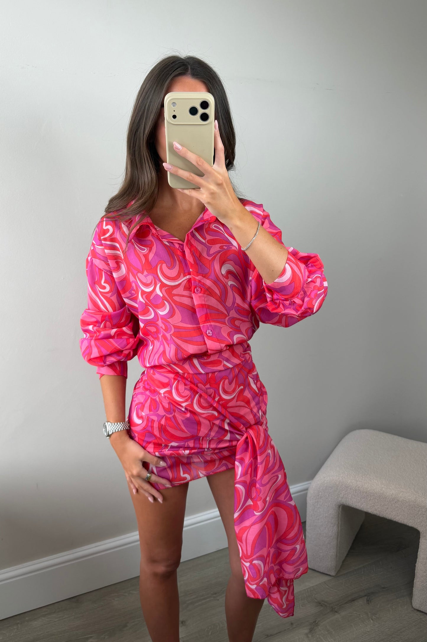 PATTERNED SHIRT & SARONG SET - PINK