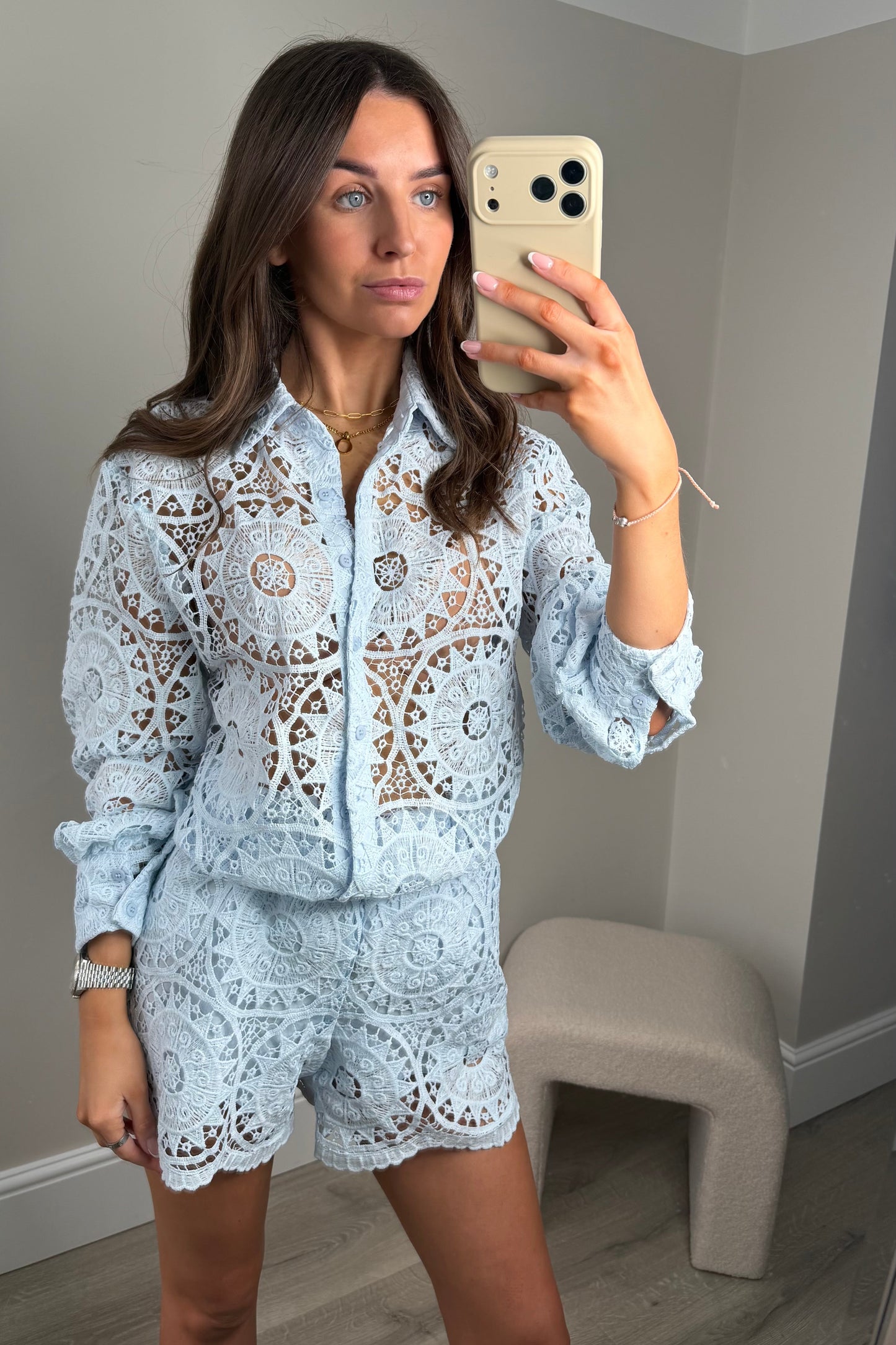 ‘BELLA’ CROCHET SHIRT & SHORT SET - BLUE