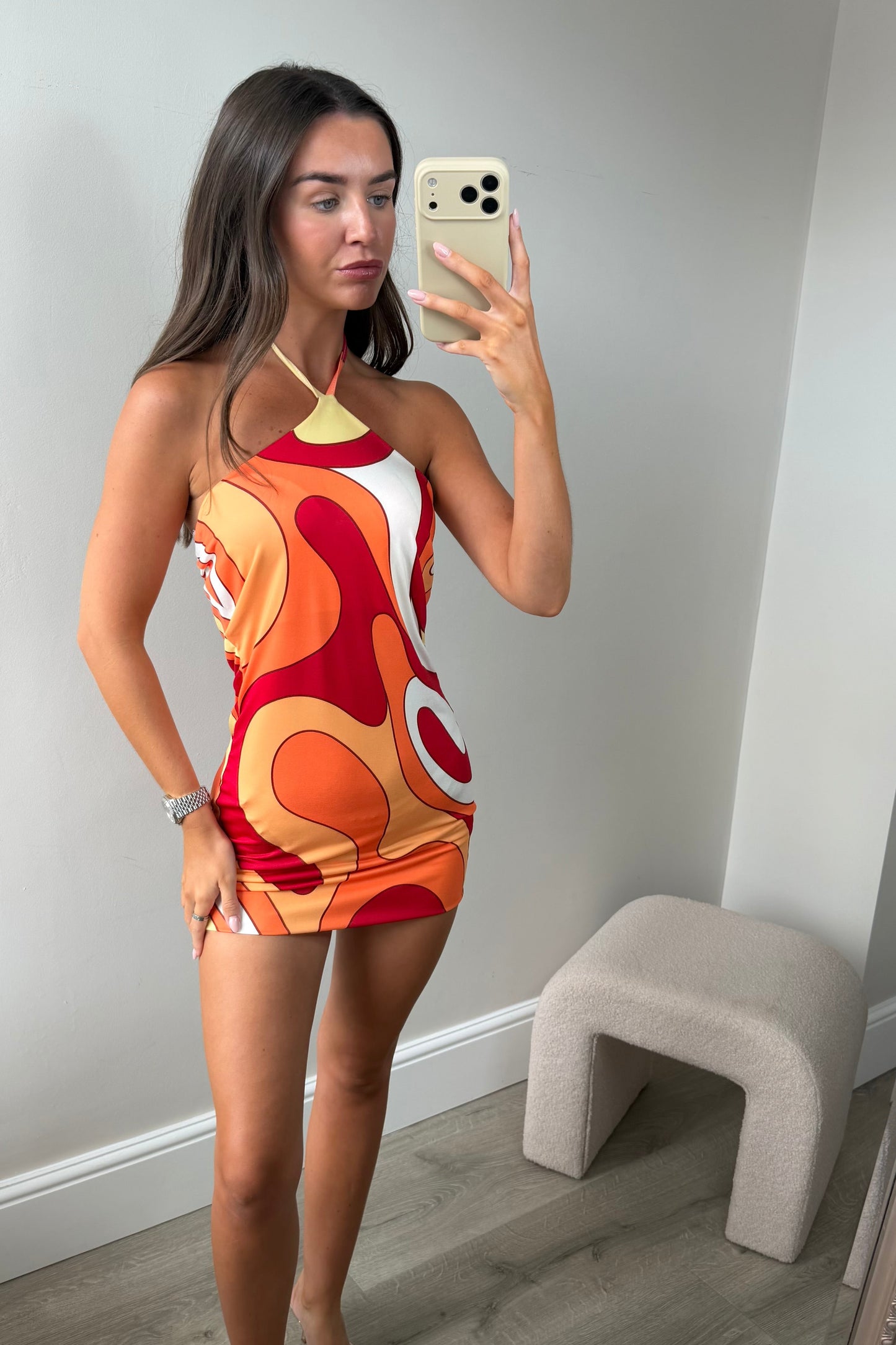 SWIRL MINI DRESS - ORANGE