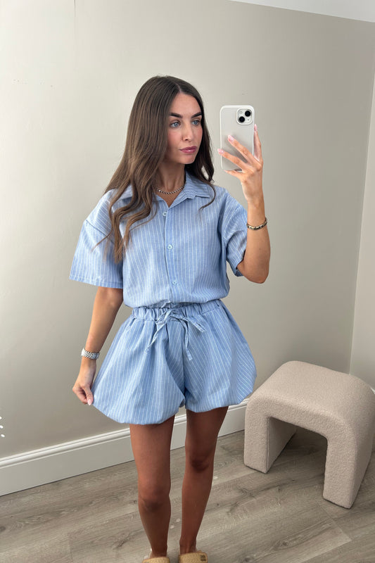 SHIRT AND BUBBLE SHORT SET - BLUE
