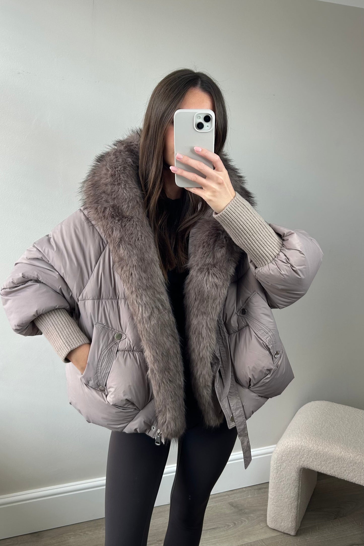 PUFFER HOODED FAUX FUR TRIM COAT
