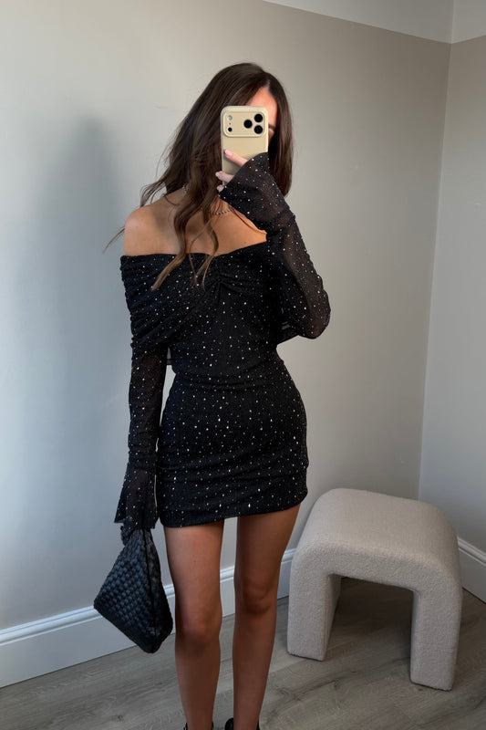 SEQUIN MINI DRESS - BLACK