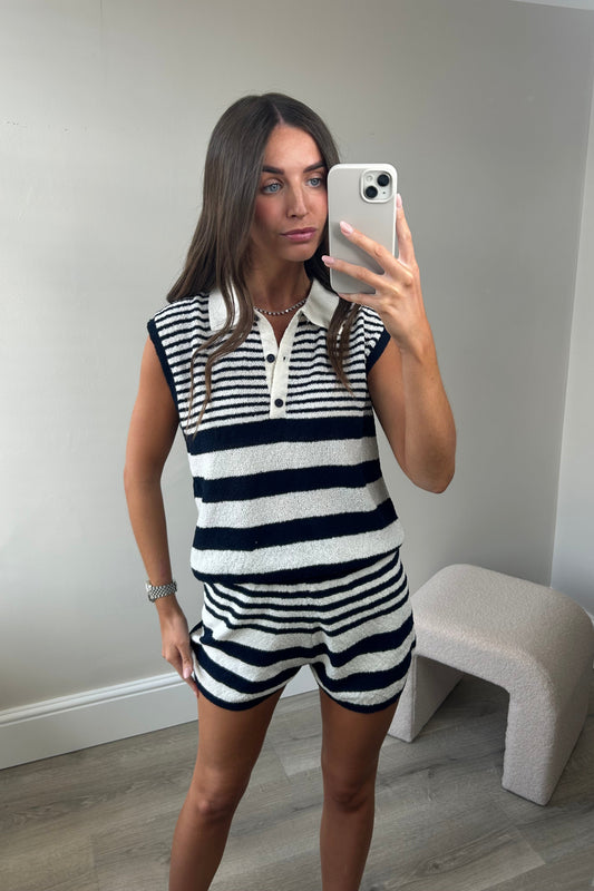 STRIPED TOP & SHORT SET - NAVY