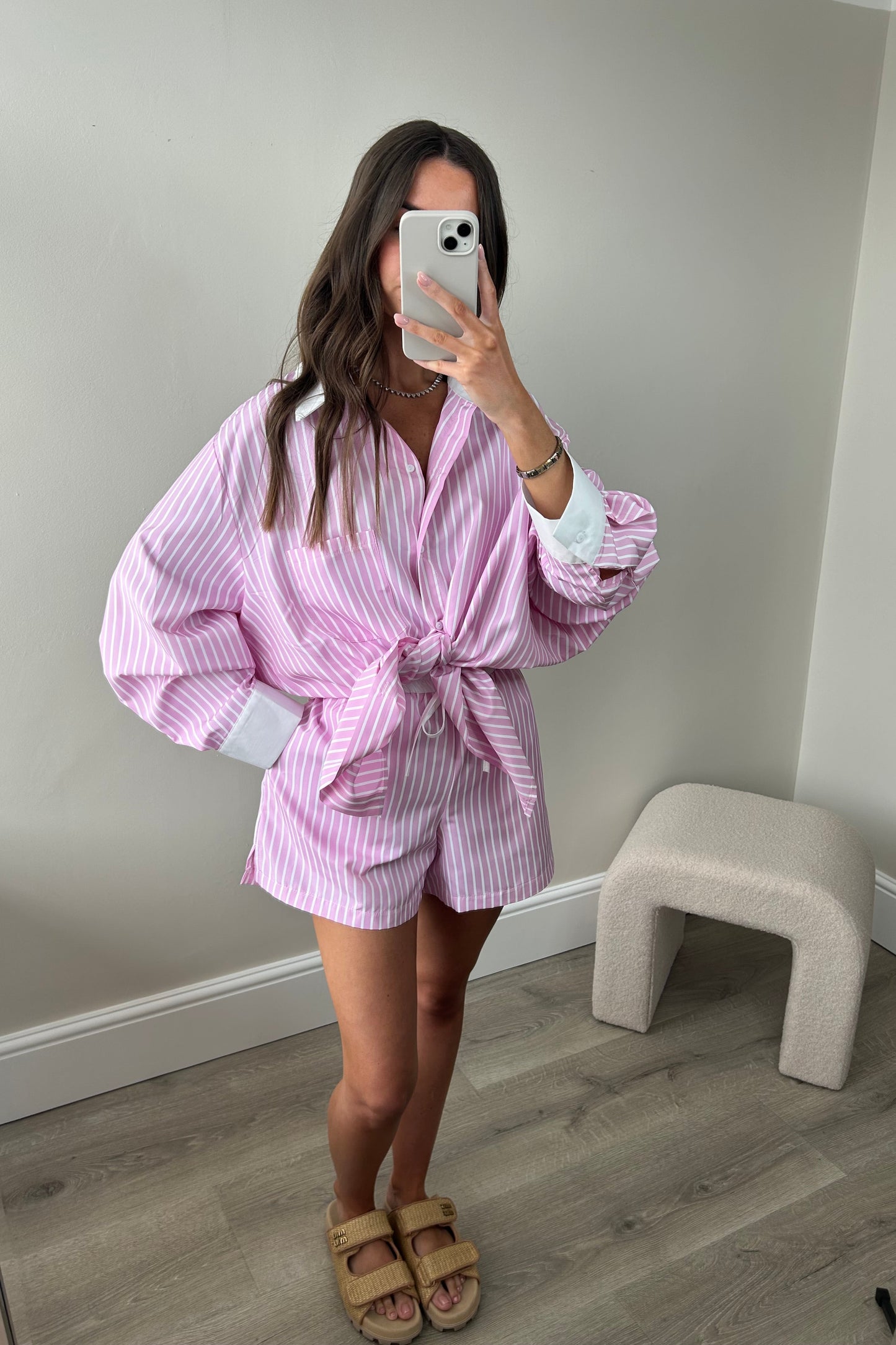 STRIPED SHIRT & SHORT SET - PINK