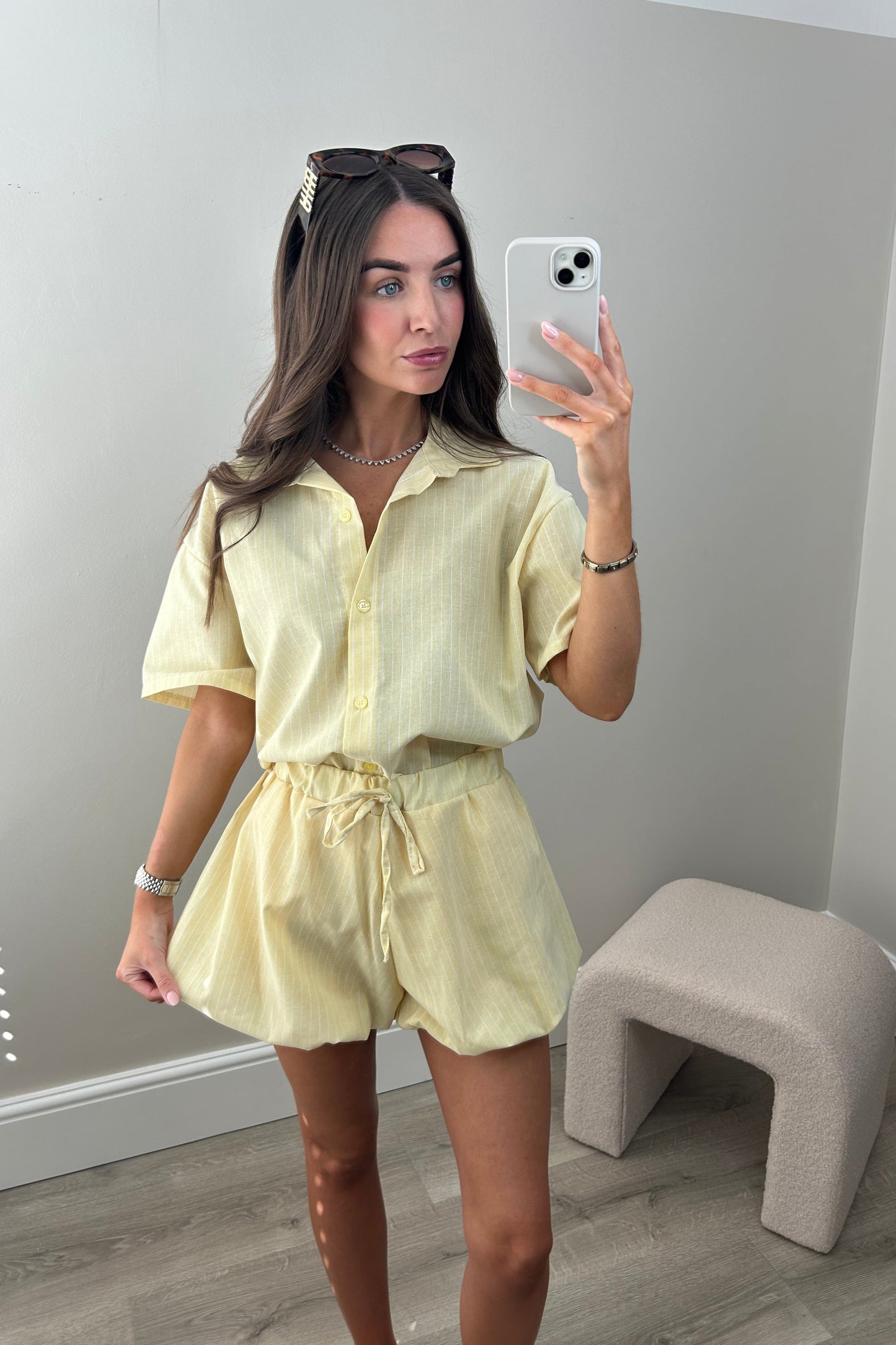 SHIRT & BUBBLE SHORT SET - YELLOW