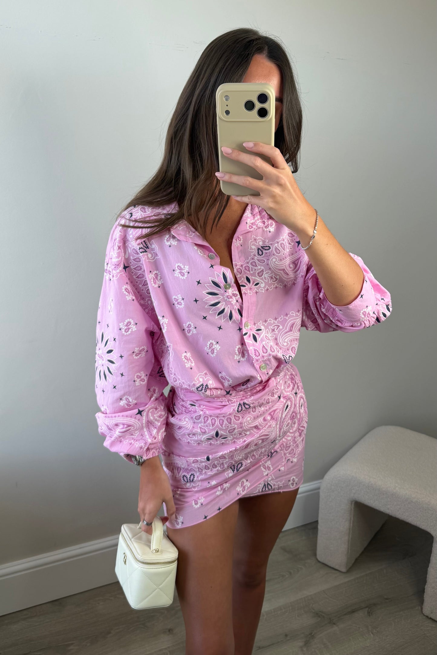 BANDANA STYLE SHIRT & WRAP SKIRT - PINK