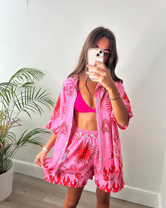 Pink Flame Shirt & Short Co ord