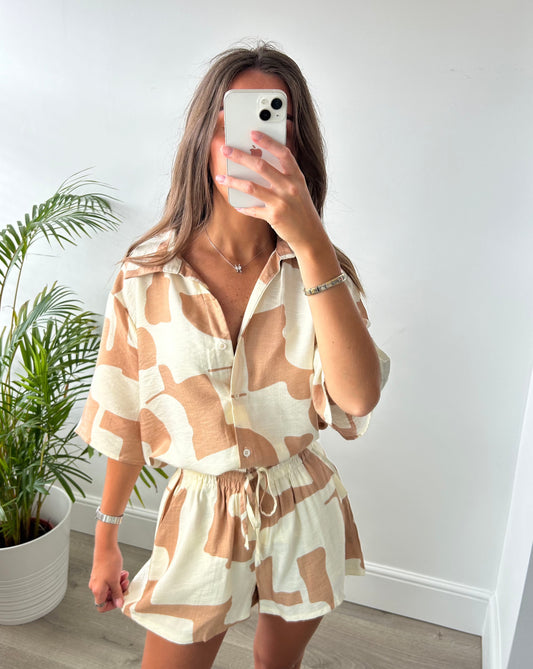 Beige Short & Shirt Co ord
