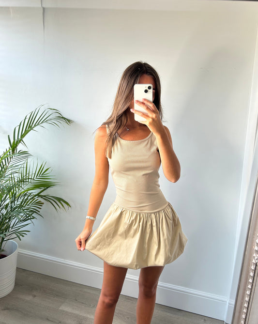 Beige Puff Dress